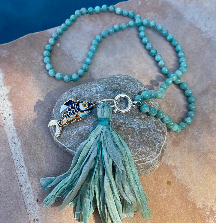 Articulated Fish Amazonite Gemstone Necklace
