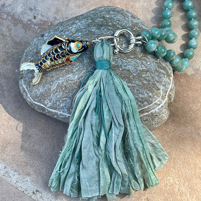 Articulated Fish Amazonite Gemstone Necklace