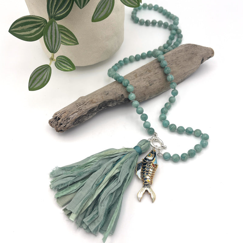 Articulated Fish Amazonite Gemstone Necklace