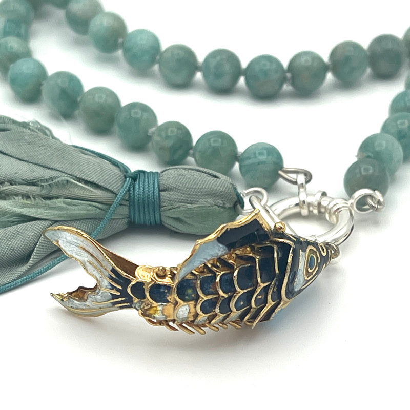 Articulated Fish Amazonite Gemstone Necklace