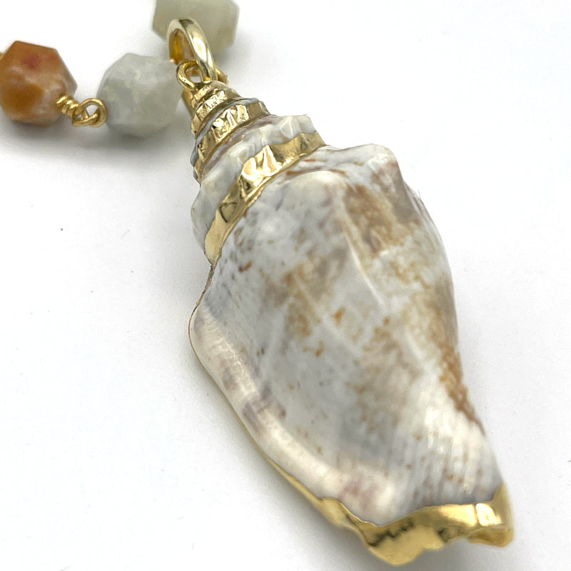 Amazonite Necklace with Vintage Seashell Pendant