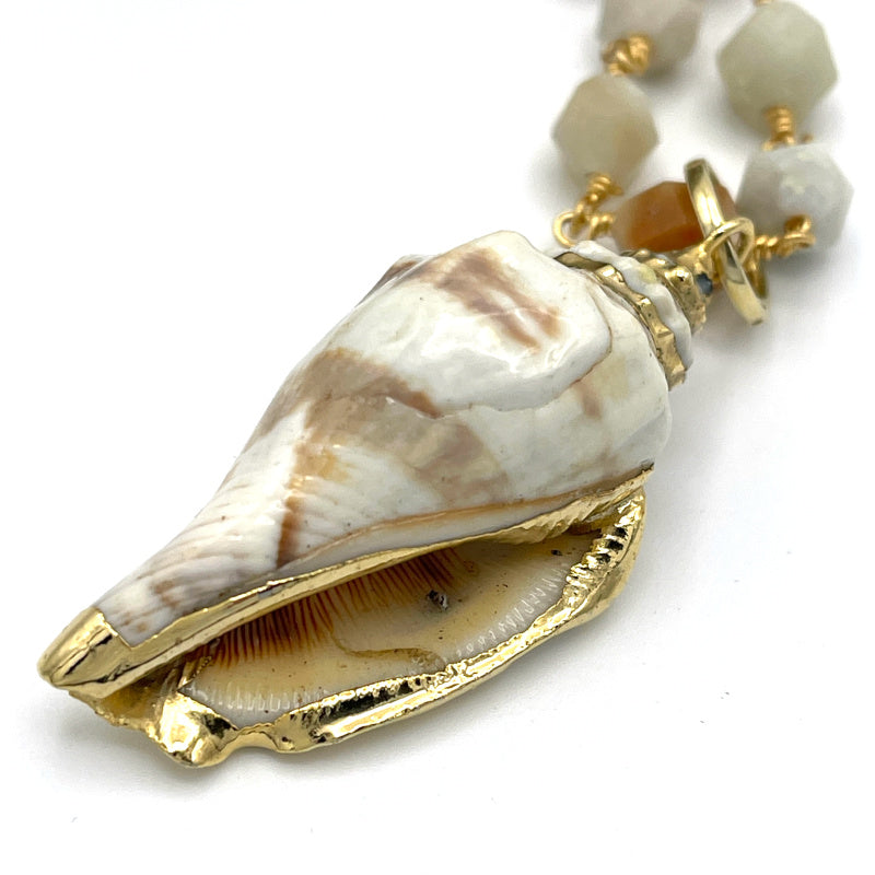 Amazonite Necklace with Vintage Seashell Pendant