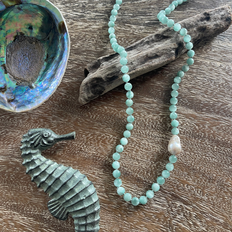 Green Moonstone & Baroque Pearl Necklace