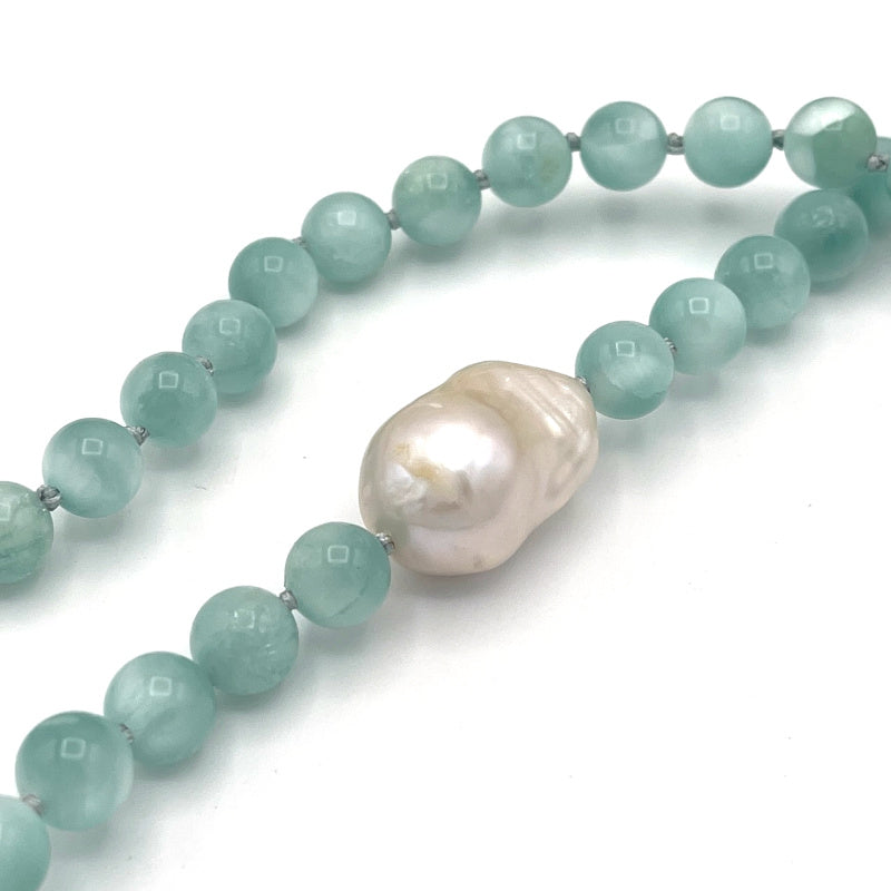 Green Moonstone & Baroque Pearl Necklace