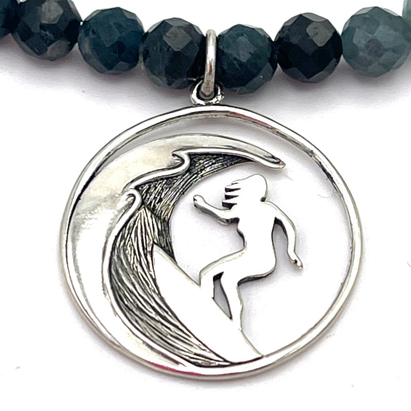 Blue Tourmaline Necklace with Silver Surfer Girl Charm