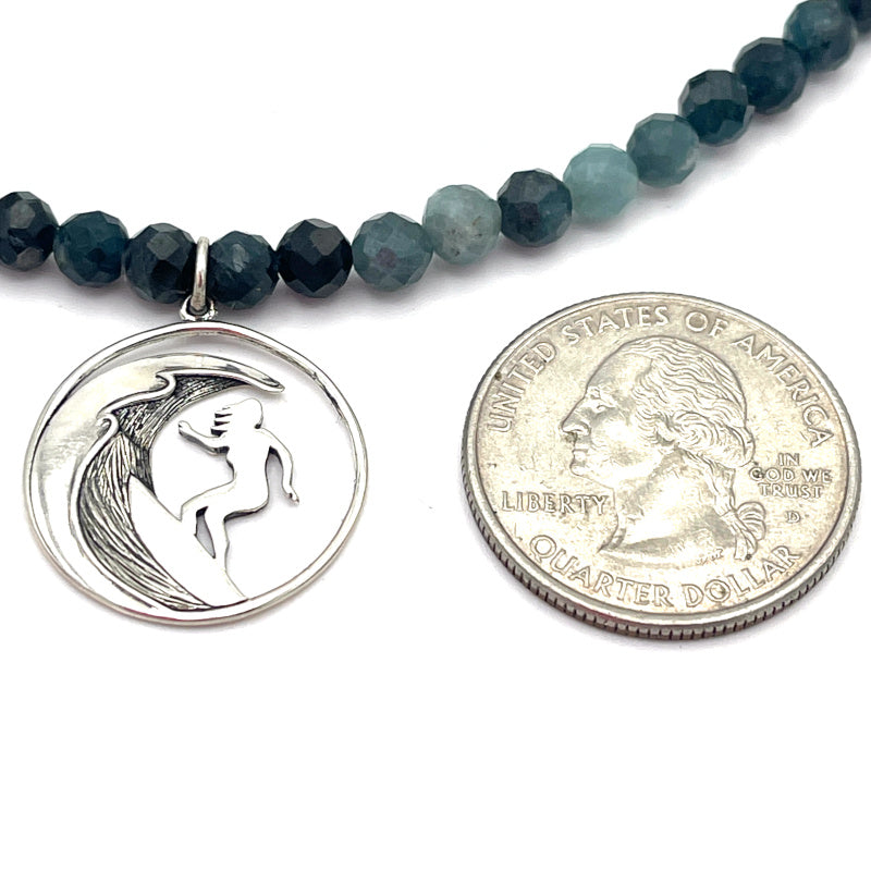 Blue Tourmaline Necklace with Silver Surfer Girl Charm