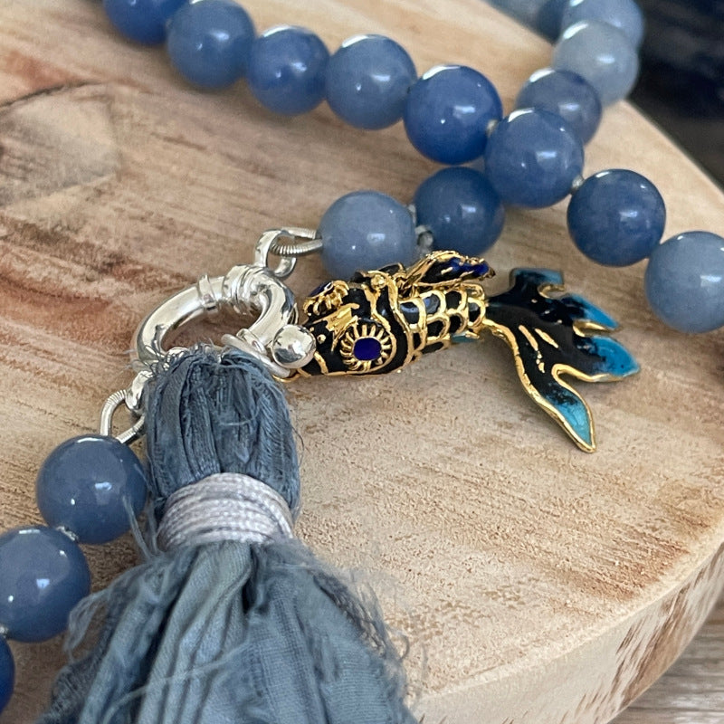 Articulated Fish Blue Aventurine Gemstone Necklace
