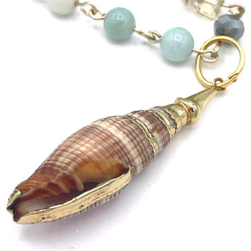 Amazonite Necklace with Vintage Seashell Pendant
