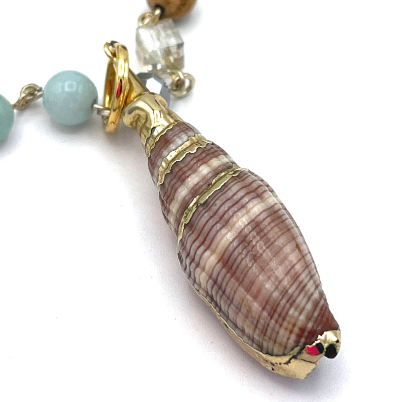 Amazonite Necklace with Vintage Seashell Pendant