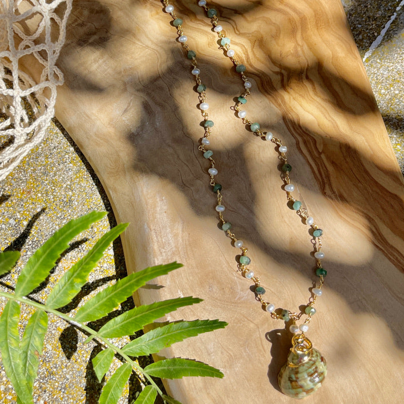 Petite Vintage Green Shell Charm Necklace